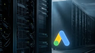 Google Ads logo glowing in a dark server room corridor, symbolizing data retention limits.
