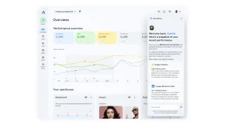 Ask Advisor panel in Google Ads showing cross-platform insights from Analytics and Merchant Center