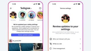 Instagram Teen Account safety settings notification and review screen on mobile.