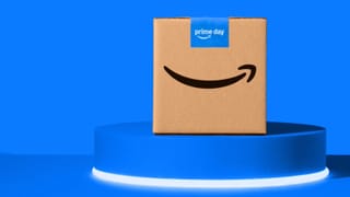 Amazon Prime Day 2026 delivery box on blue podium with Prime Day label
