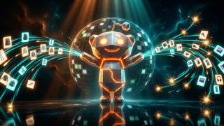Reddit's Snoo figure directing product catalog streams into global retail ad network