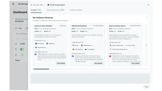 Reddit Ads Manager Top Audience Personas panel showing three AI-clustered audience segments