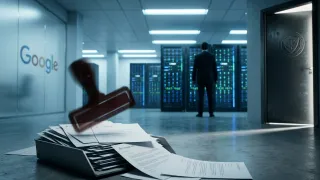 Google Ads emails spill onto floor near FTC seal as compliance stamp falls