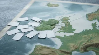 Blank corporate cards converge on Ireland on a relief map of Europe, showing GDPR jurisdiction.