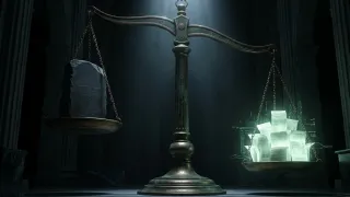 Bronze justice scale weighs ad receipts against Google's monolith in dark courthouse