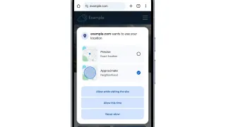 Chrome on Android location permission dialog showing Precise and Approximate options