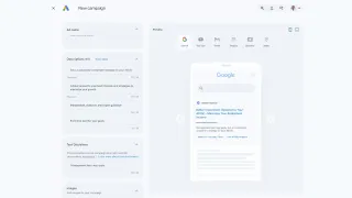 Google Ads campaign setup showing Text Disclaimer field and ad preview for a financial services ad.