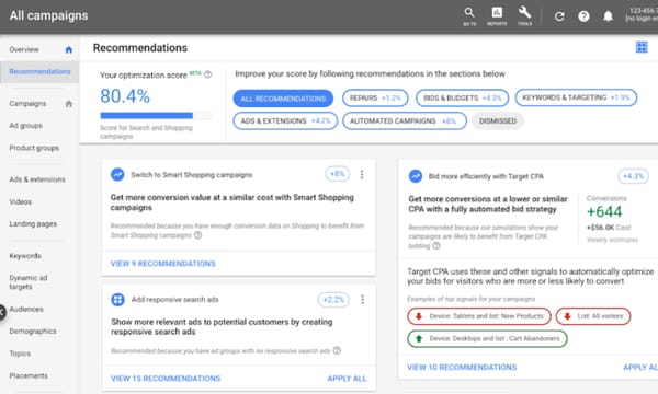 Google includes shopping campaigns in Google Ads’ Optimization Score