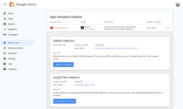 Policy Center on AdMob