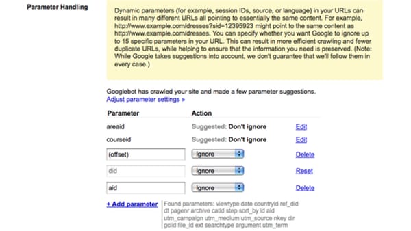 URL Parameters tool in Search Console