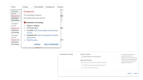 appeal feature for disapproved ads
