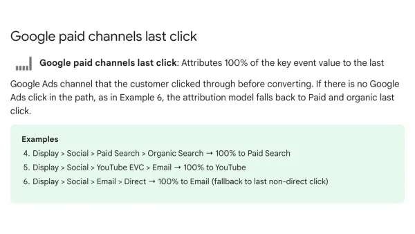 Google Paid Channels Last Click attribution model