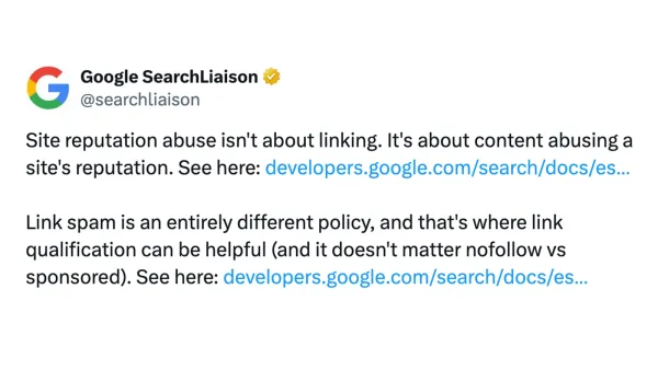 Distinction between Site Reputation Abuse and Link Spam