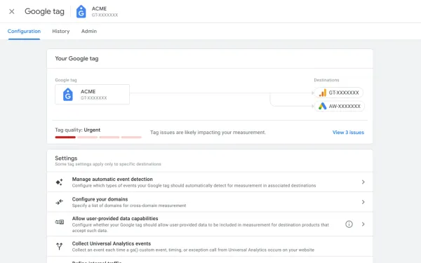 Google Tag Diagnostics tool