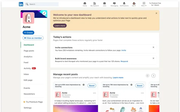 LinkedIn Page Management New Admin Dashboard