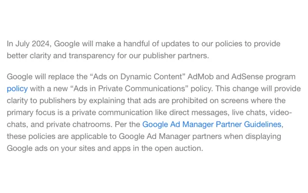 Google's policies on Ads in Private Messaging