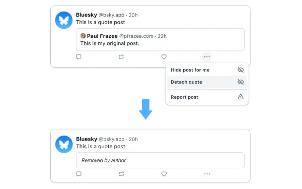 Detaching the original post from a quote post is a new feature from Bluesky