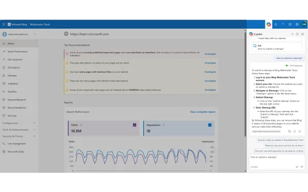 Copilot in Bing Webmaster Tools