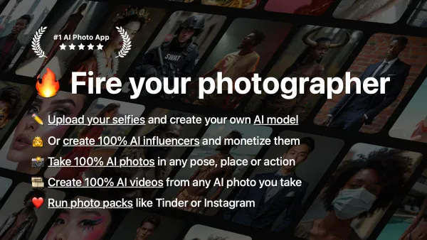 PhotoAI.com homepage - AI photo generation platform earning $132K monthly revenue, as featured in article