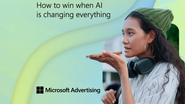 Woman using voice search AI technology on mobile device for conversational search experience