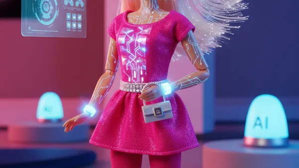 AI-powered Barbie doll with holographic circuits and digital interfaces from Mattel-OpenAI partnership