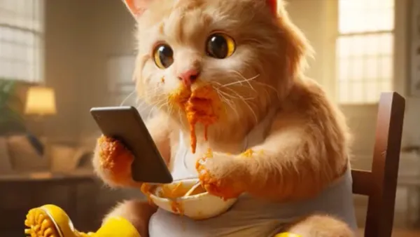 AI-generated cat eating spaghetti demonstrates viral slop content monetized by social platforms