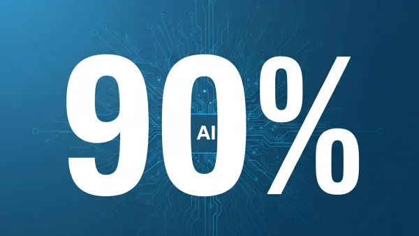  90% statistic with AI circuit pattern showing advertisers adopting artificial intelligence for ads