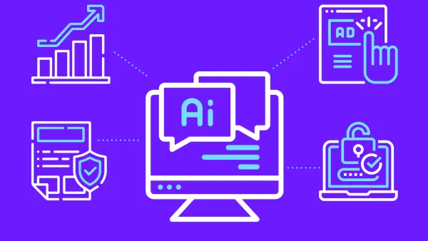 IAB Europe AI whitepaper cover showing digital advertising icons and artificial intelligence symbols