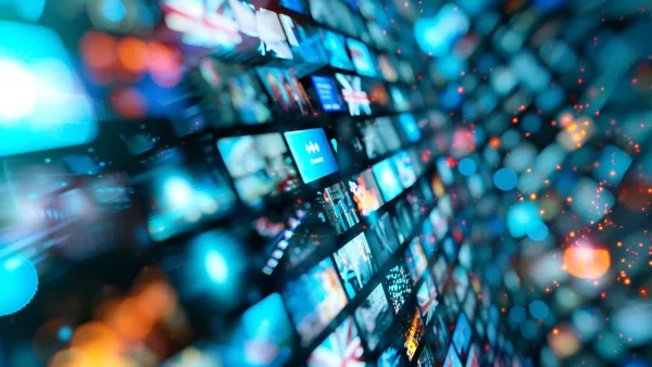 Dynamic streaming video displays showcase connected TV advertising technology and programmatic media innovation.