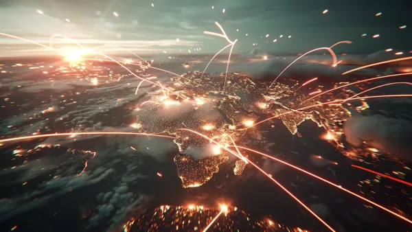 Global network connections illuminate Earth as Internet disruptions affect digital marketing across 125 countries