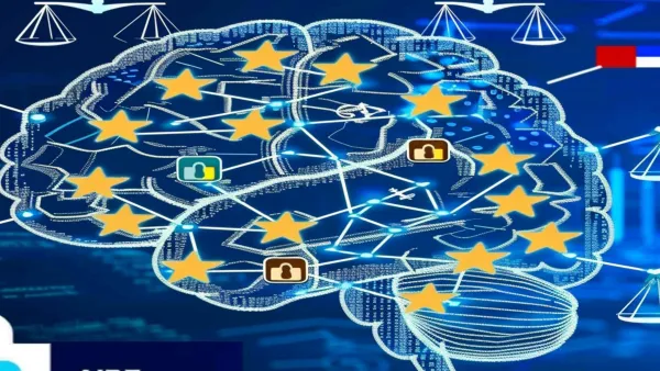 Neural network brain with EU stars and privacy locks showing AI models containing personal data under GDPR law.