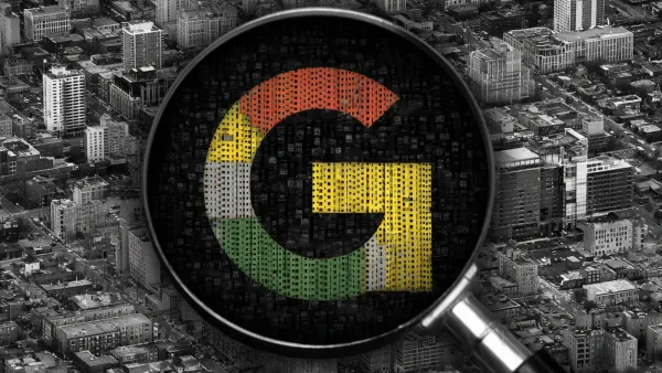 Google Ads API gclid gbraid tracking fields magnified through lens over city skyline data visualization