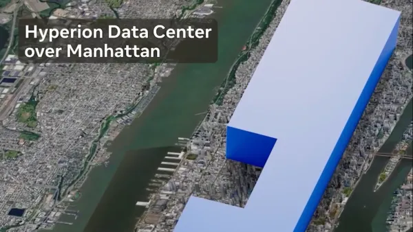 Meta's Hyperion AI data center footprint comparison showing massive scale over Manhattan island