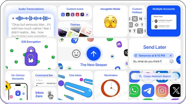 Beeper's new premium features including multiple accounts, send later, and voice transcriptions