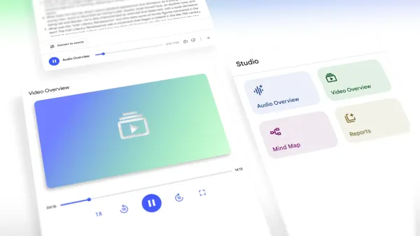 Video Overview interface in NotebookLM showing new Studio panel with Audio, Video, Mind Map options