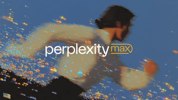 Perplexity Max logo on abstract digital background with colorful particle effects and motion blur