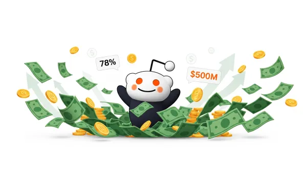 Reddit mascot Snoo celebrates Q2 2025 earnings with $500M revenue and 78% growth amid cascading cash and coins