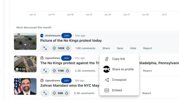 Reddit Pro crosspost menu showing "Share to profile" option for business content curation and visibility.