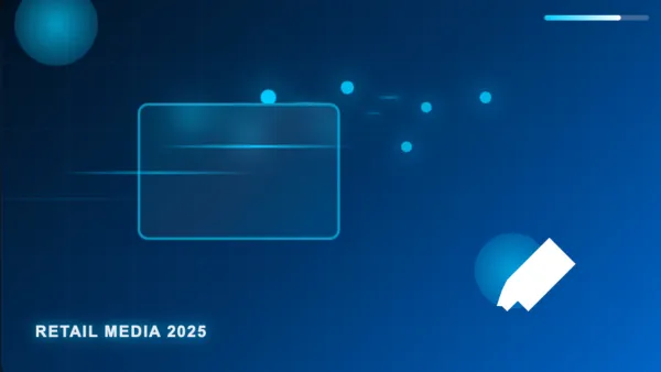 Futuristic blue interface showcasing retail media network data visualization and digital advertising trends