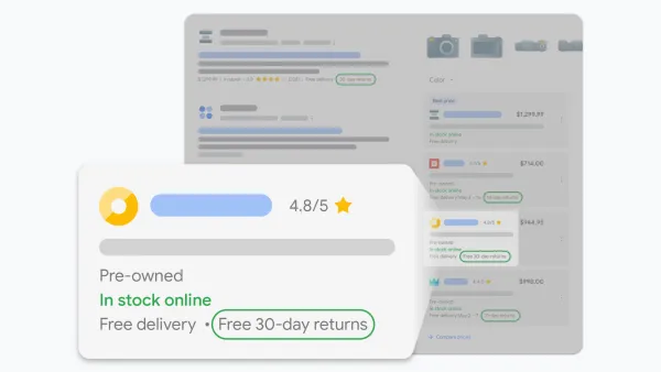 Return policy information displayed in Google Shopping results following July 2025 structured data updates