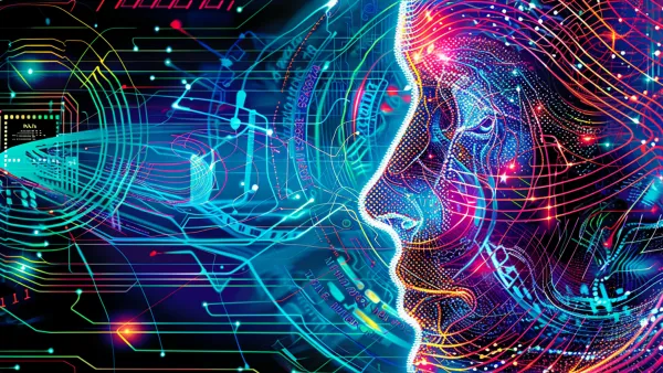 Digital visualization showing AI search technology evolution with neural networks and data streams connecting traditional SEO to modern search platforms.