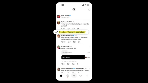 Threads app interface showing new highlighter feature marking trending Women's basketball topic with yellow background visual emphasis