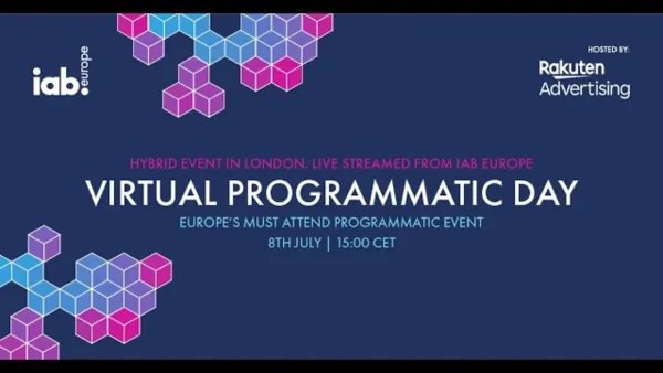 IAB Europe Virtual Programmatic Day 2025 London event logo featuring geometric cubes and Rakuten branding