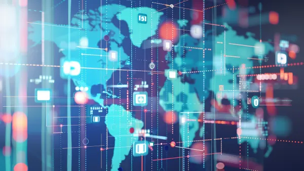 Global digital network map showing coordinated influence operations across multiple platforms and countries.