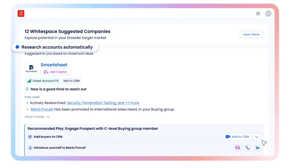 B2B targeting interface showing ZoomInfo's AI-powered prospect identification and engagement recommendations