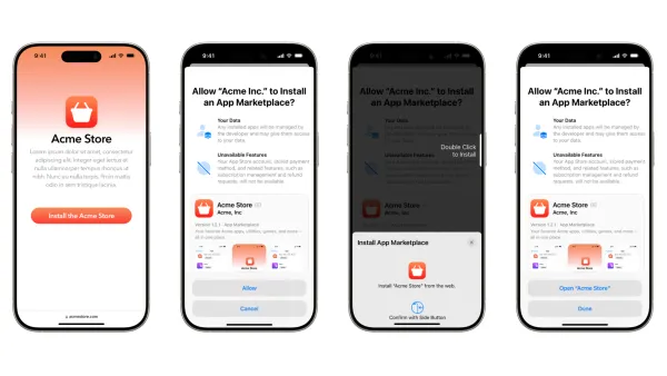 iOS 18.6 EU marketplace installation flow showing Apple's new streamlined web-based app store setup process