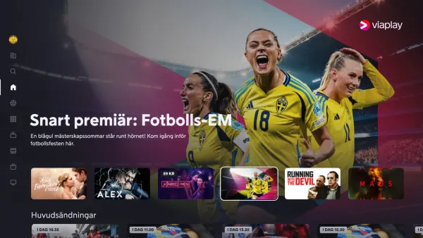 Viaplay interface on Titan OS-powered TV showing dedicated hotkey access to Nordic sports content.
