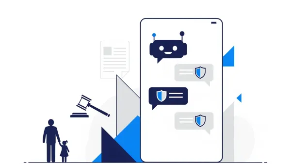 Digital privacy protection concept showing AI chatbot regulation and children's safety enforcement measures.