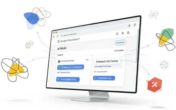 Google AI Mode interface displaying embedded link carousels and inline links for enhanced web exploration